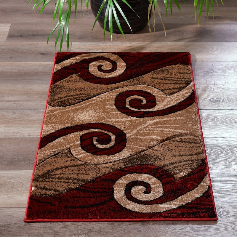 Orelsi Red/Beige/Brown Polyester Area Rug - 2'1'' X 3'3''