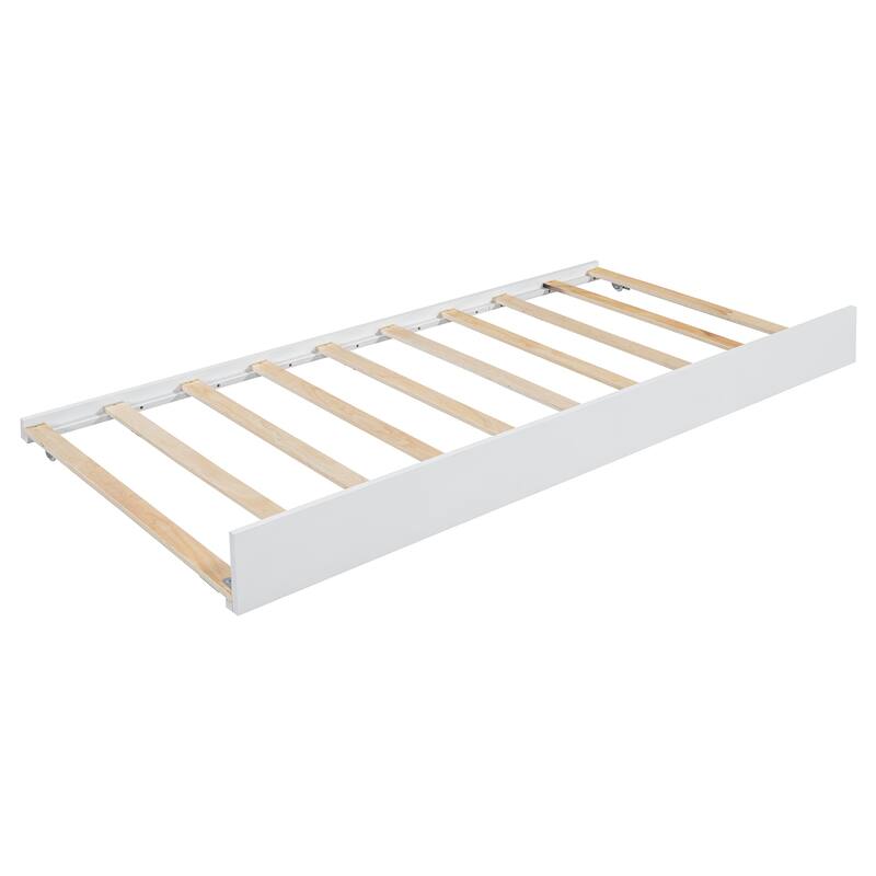 Queen Size White Wooden Storage Platform Bed with Trundle and Drawers