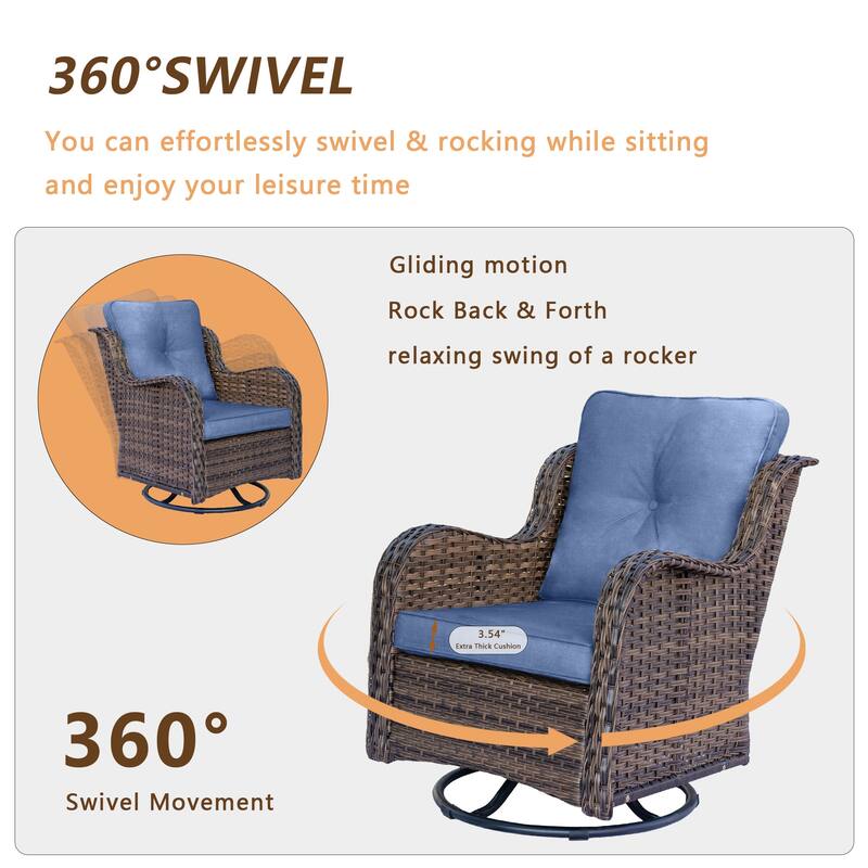 6 piece Wicker Patio Furniture Set with Outdoor Swivel Chair Cushions