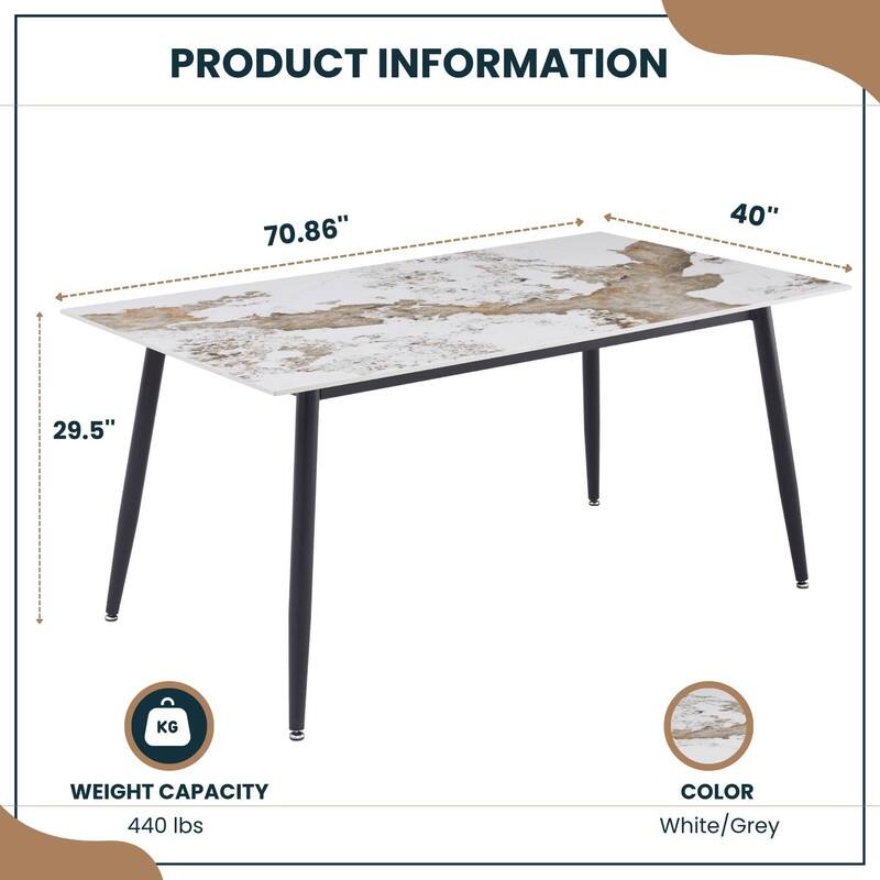 Zayle Rectangular Dining Table with Glass/Sintered Stone Tabletop in Steel