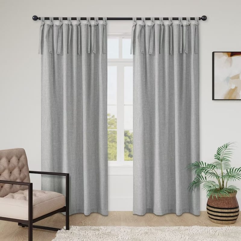 Linen Texture Tie Top Room Darkening Curtain Pair(2 panels)