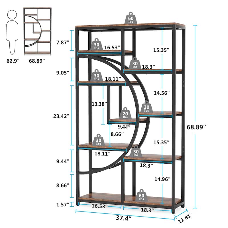 5-Tier Industrial Bookshelf, Open Etagere Storage for Living Room