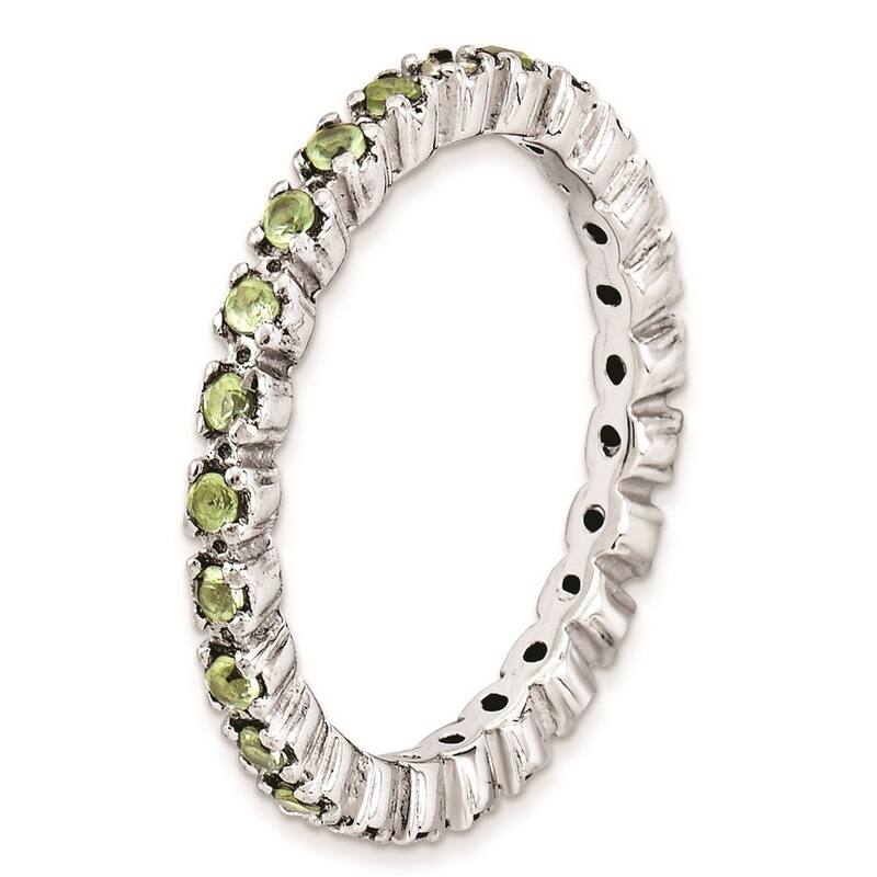 Curata 925 Sterling Silver Polished Prong set Patterned Stackable Expressions Peridot Ring