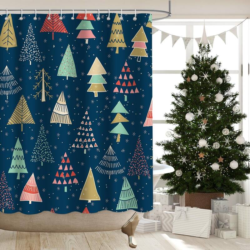Christmas Tree Shower Curtain - Black & Green Winter Decor, 72" x 72"