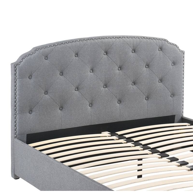 Twin Size Fabric Storage Bed with Button-Tufted Headboard and Underbed Drawer