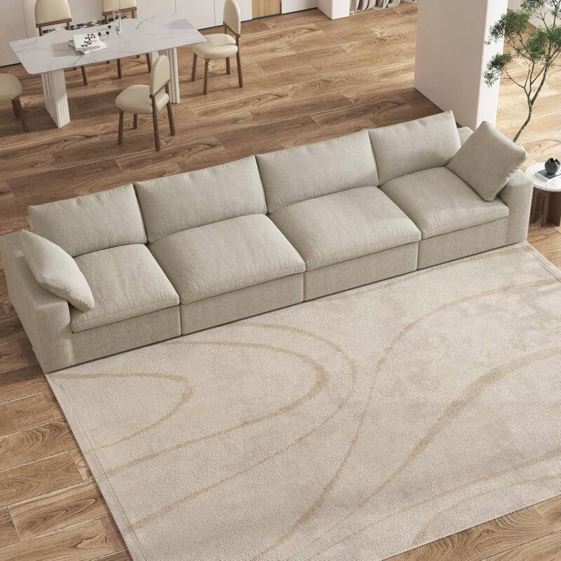160'' Modern Linen Upholstery 4 Piece Sectional Sofa Minimalism Commix Down Filled Modular Couches