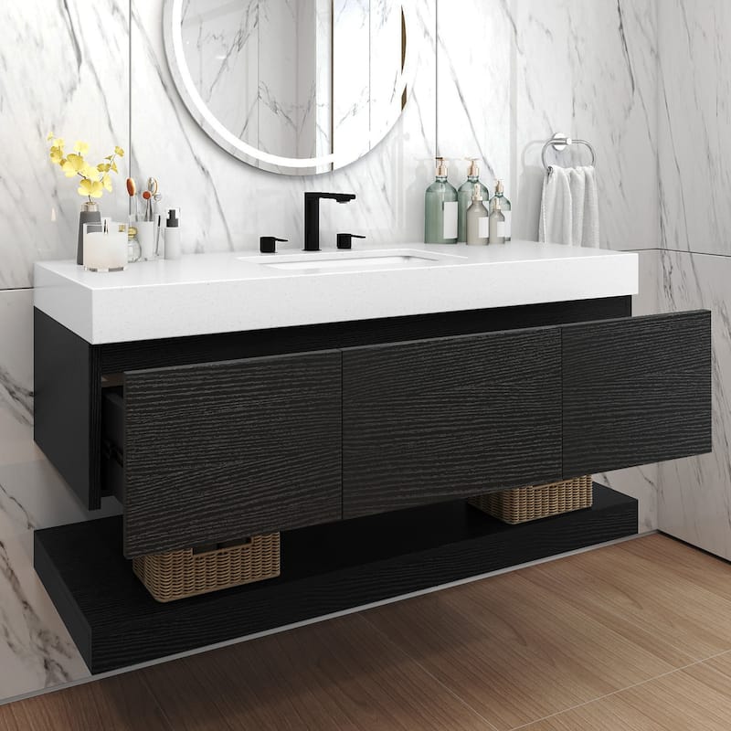 Moasis 48 Inch Floating Wall Mounted Bathroom Vanity with 3 Drawers