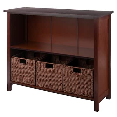 Milan 4-Pc Storage Shelf with 3 Foldable Woven Baskets, Walnut - 38.98 x 12.99 x 30 inches