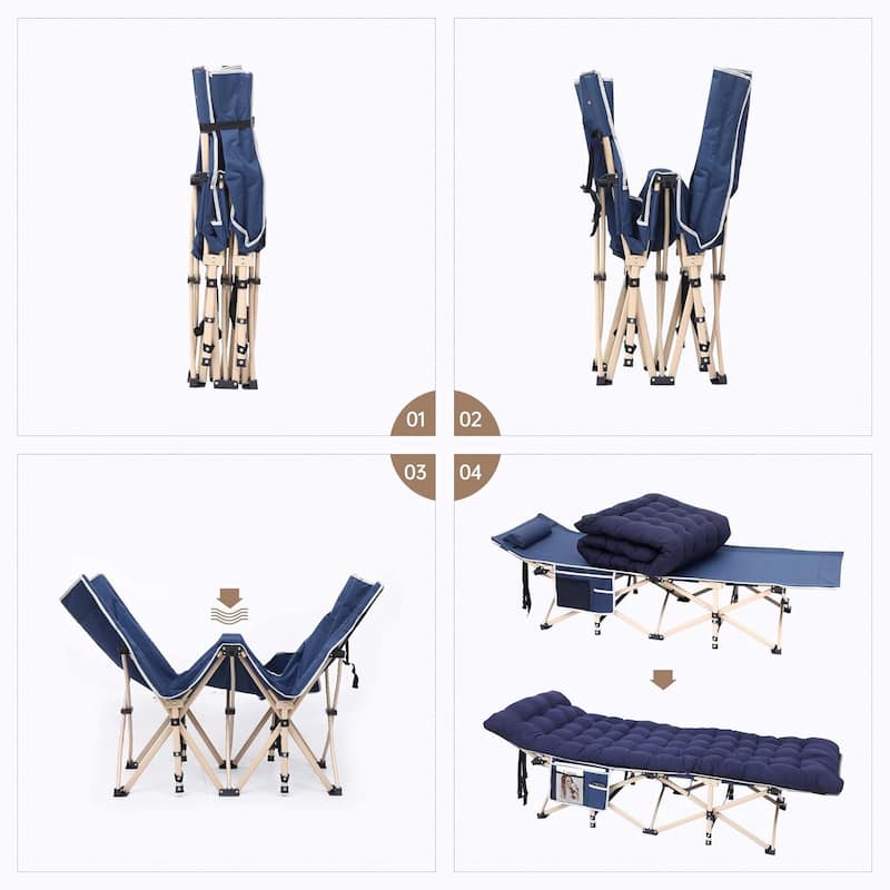 Camping Cot, Folding Camping Cot Folding Cot for Adults with Mattress, Pillow and Side Mesh Holders Holds Weights Up to 500Lbs