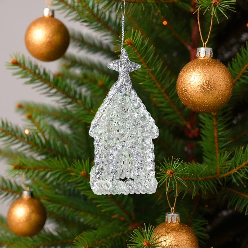 Glittered Acrylic Church Christmas Ornaments - 4.75" - Silver - 4ct