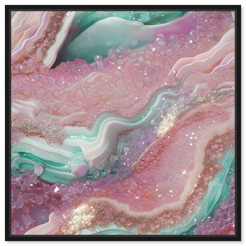 Pink and Mint Crystal III Canvas by Art Remedy - Black - 20" x 20"