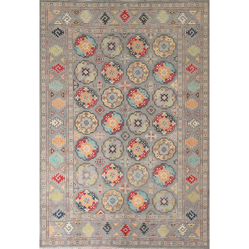 All-Over Kazak Area Rug Hand-Knotted Wool Carpet - 6'9" x 9'8"