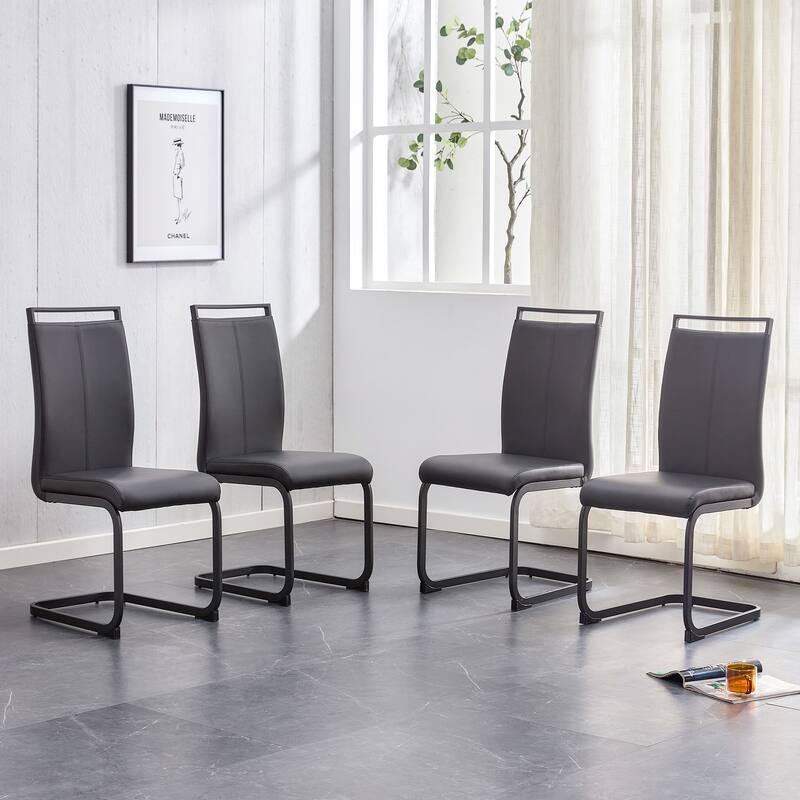 Modern PU Faux Leather High Back Dining Chairs with C-shaped Tube Chrome Metal Legs