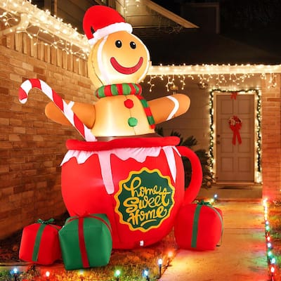 Christmas Inflatable Gingerbread Man Mug Xmas Blow up Yard Candy Boxes - Multicolor