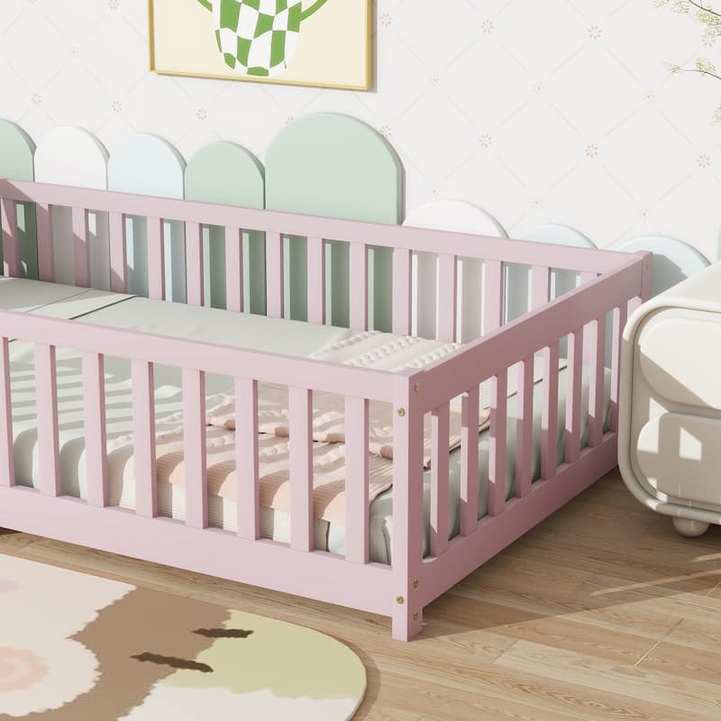 Safe and Fun Floor Bed with Fence for Kids