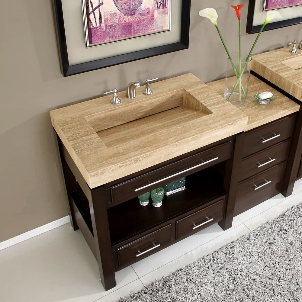 Silkroad Exclusive 56-inch Stone Counter Top Bathroom Vanity Lavatory Single Sink Cabinet