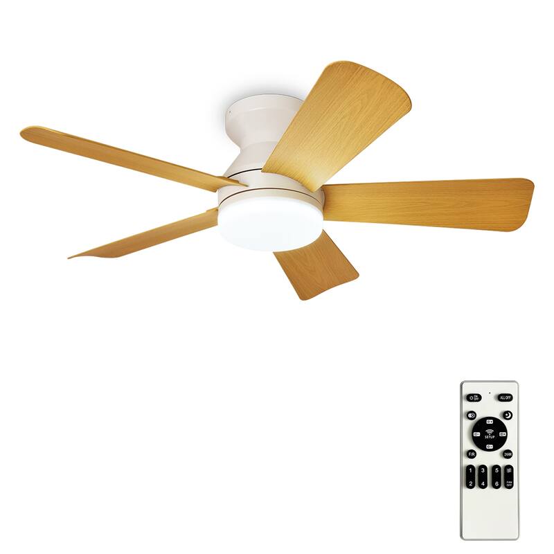 42/35 Inch Low Profile Ceiling Fan with Light: Dimmable, Remote Control, 6-Speed, 5 Blades - 35-inch - Wood