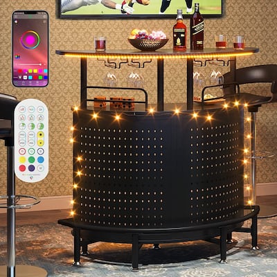 Smart LED Lights Bar Unit, Liquor Bar Table with Glasses Holder