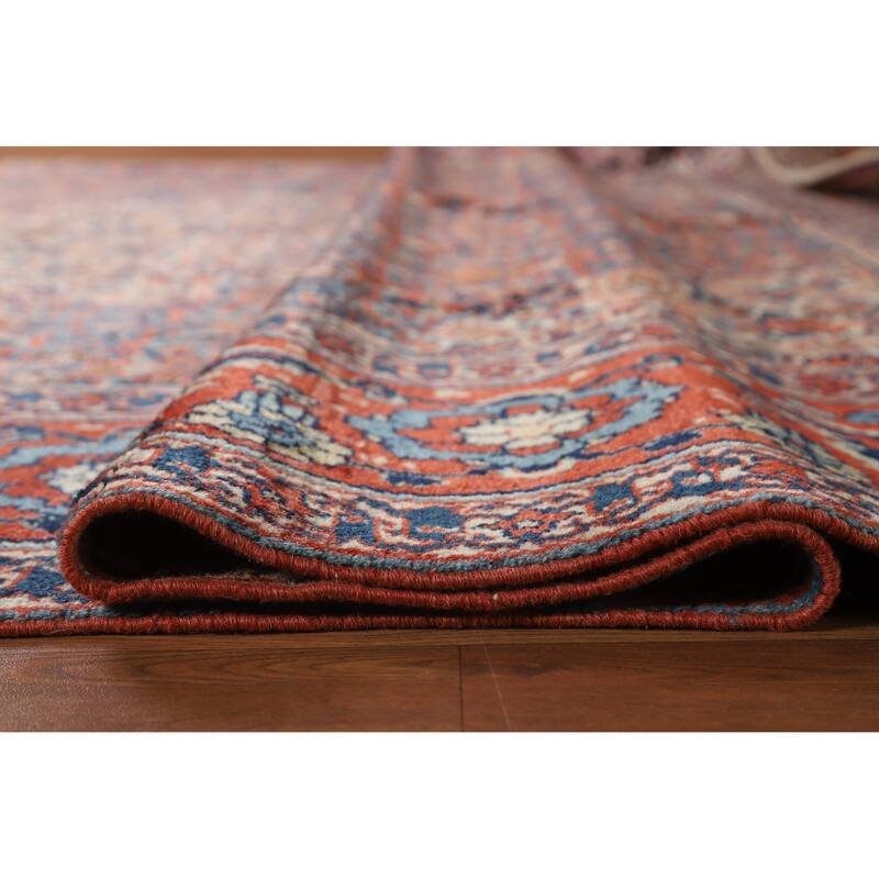 Hand Knotted Oriental 100% Wool Carpet Traditional Floral Oranges & Rust Senneh Area Rug - 11' 11'' X 9' 0''