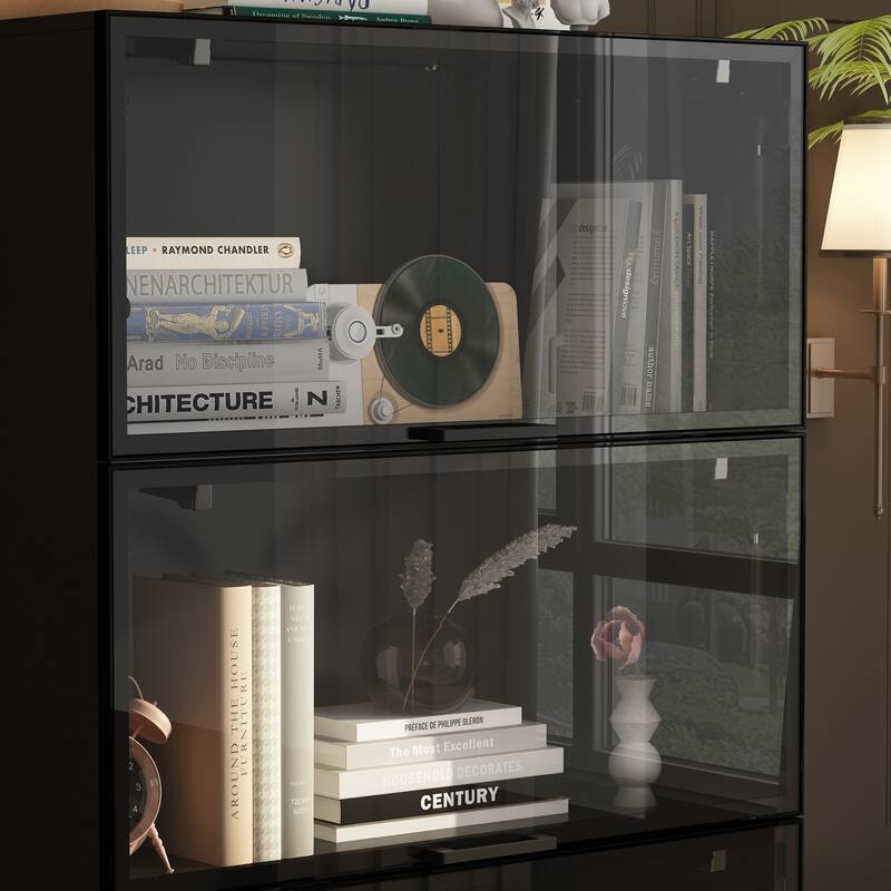 Modern Bookshelf with Adjustable Lighting Strips and Four Handles