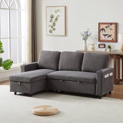 Modern Convertible Sectional Sofa Bed with Storage and Cup Holders, Perfect for Small Spaces
