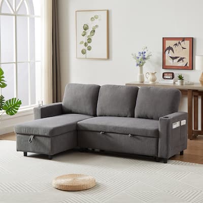 Reversible L-Shaped Combo Sofa Bed with Pullout Sleeper, Cup Holder, Side Pocket and Storage, Daybed, for Small Living Rooms