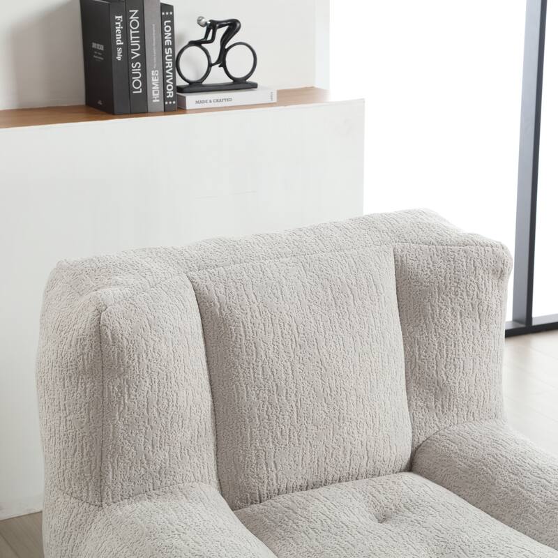 Fluffy Bean Bag Chair with Memory Foam and Ottoman, Super Soft Velvet Bean Bag for Adults & Kids, Comfortable Lazy Sofa