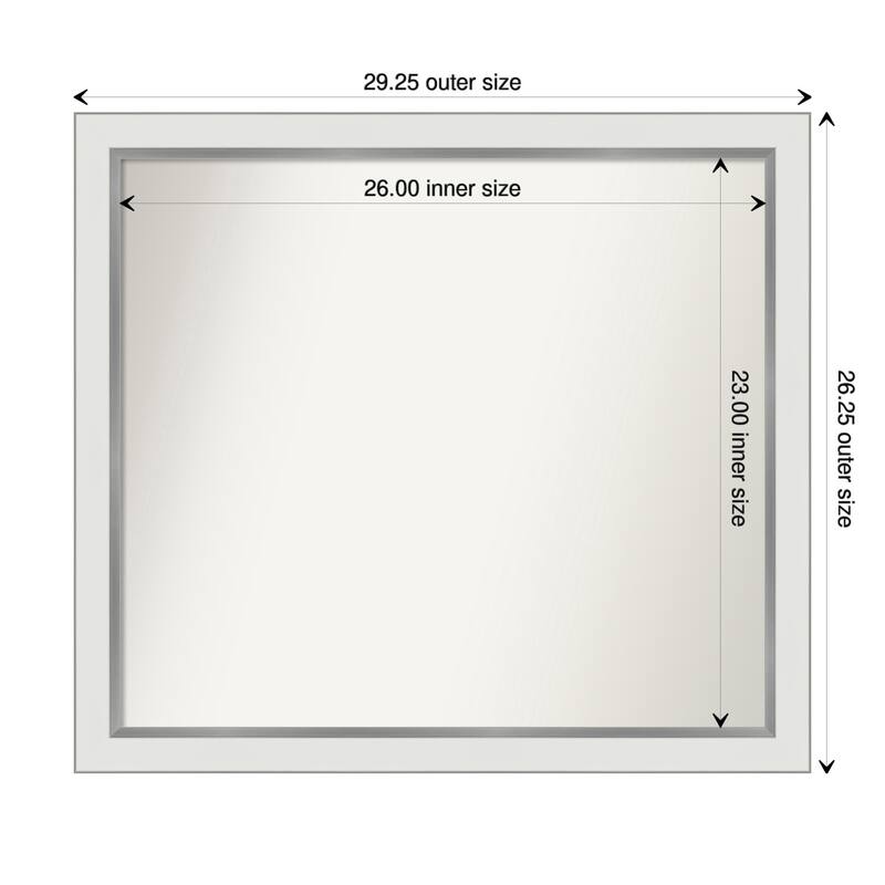 Eva White Silver Narrow Framed Non-Beveled Custom Wall Mirror, Bathroom Vanity Mirror - Outer Size: 29.25 x 26.25