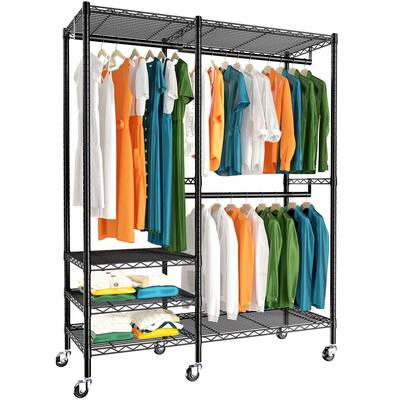 Clothes Rack with Wheels, Heavy Duty Clothes Rack, Metal Clothing Racks for Hanging Clothes, Hanging Clothes Rack with Shelves