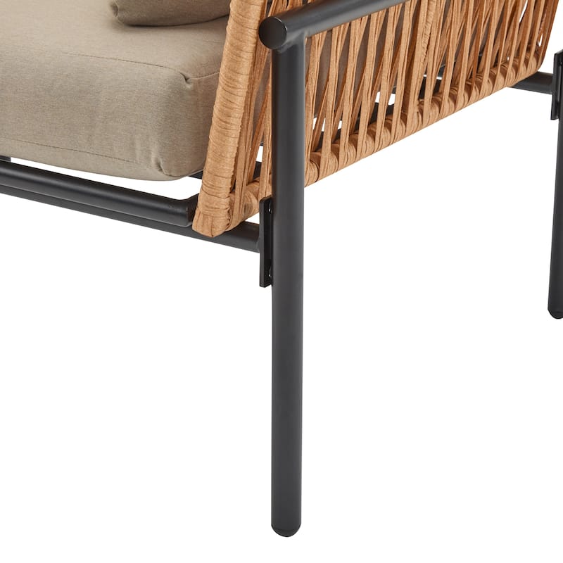 Iron Lounge Chair with Rope Weave and Plush Cushions