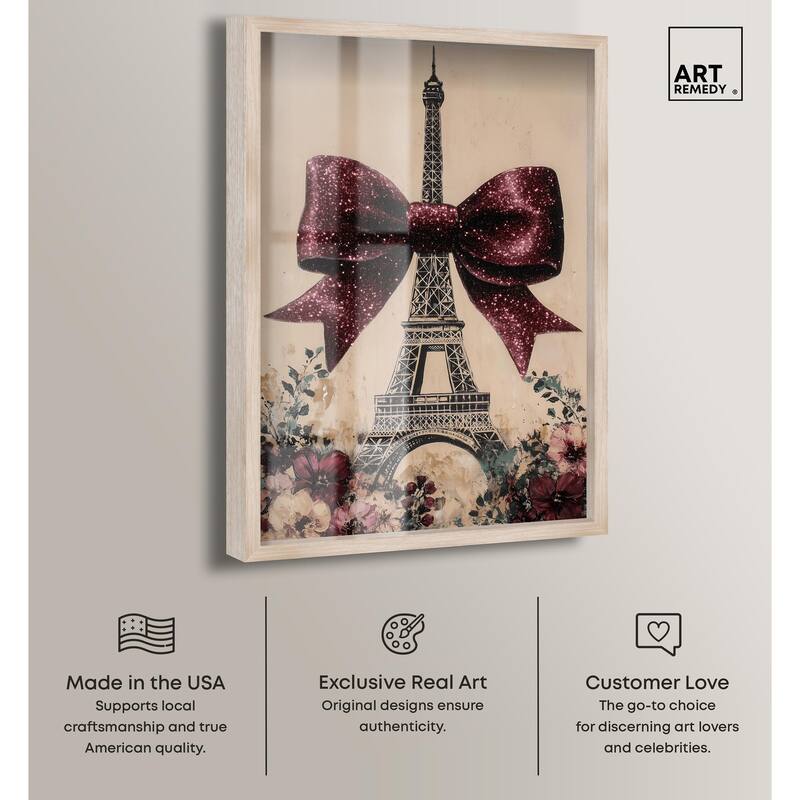 Sparkling Bow Eiffel Tower Shadowbox by Art Remedy