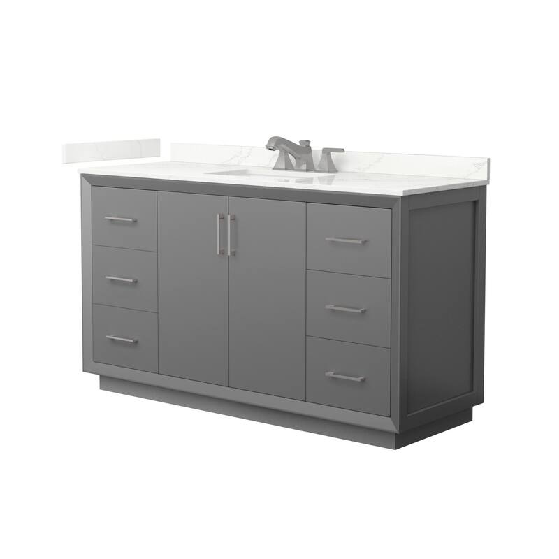 Wyndham Collection WCF414160S-QTZ-US3MXX Strada 60" Free Standing - Dark Gray / Giotto Quartz Top / Brushed Nickel