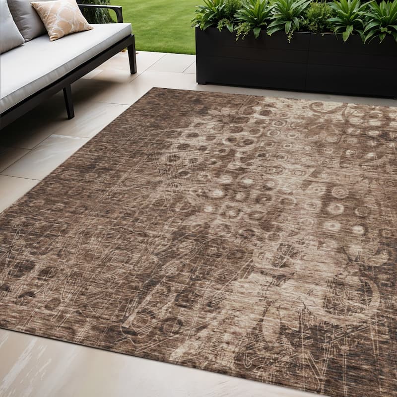 HomeRoots Ikat Transitional Rectangle Outdoor Rug - 5' X 8'