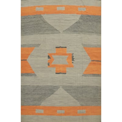 Hand Woven Oriental 100% Wool Carpet Southwestern Tribal Greys & Charcoal Kilim Area Rug - 13' 0'' X 9' 11''