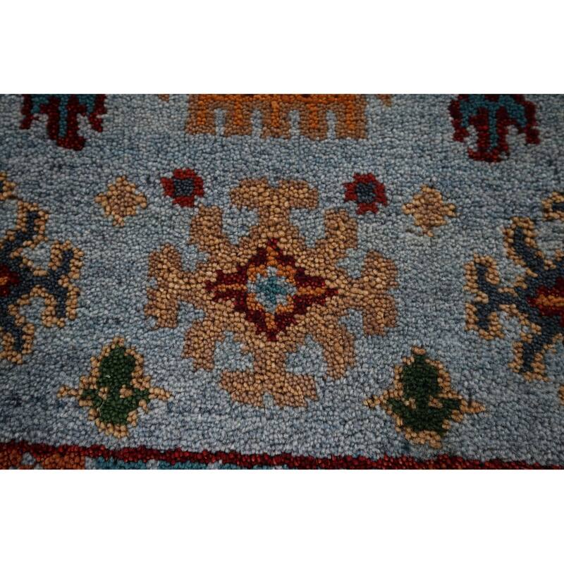 Blue Geometric Oushak Oriental Area Rug Hand-Knotted Wool Carpet - 3'11"x 5'11"