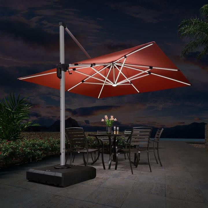 PURPLE LEAF 9/10/11 ft Square 09x12 ft Rectangle Double Top LED Patio Cantilever Umbrella with Base