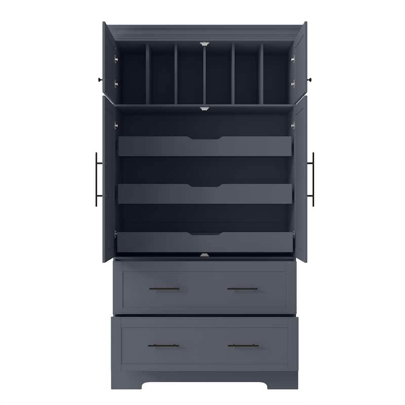 Farmhouse Kitchen Pantry, 40"W - 4-Door Freestanding Cabinet with Pull-Out Trays, Drawers & Pan Storag