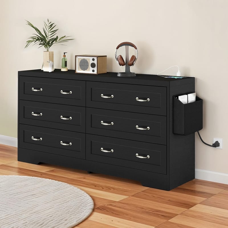 Moasis 6-Drawer 7-Drawer Double Dresser with Power Outlet and Organizer Bag - New Black - 6-drawer