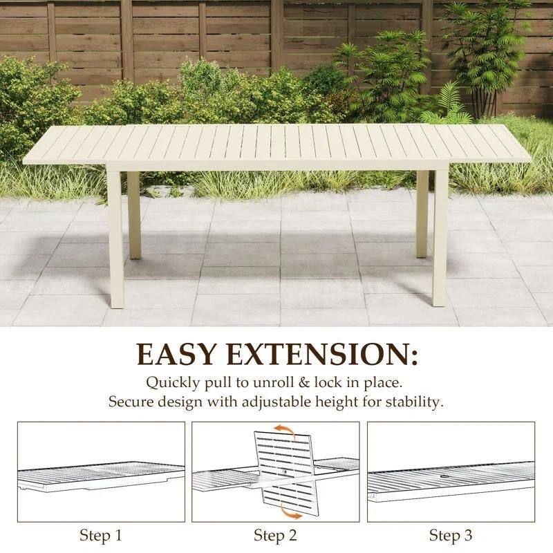 Domioutdoorliving 97.2"L Extendable Aluminum Outdoor Dining Table