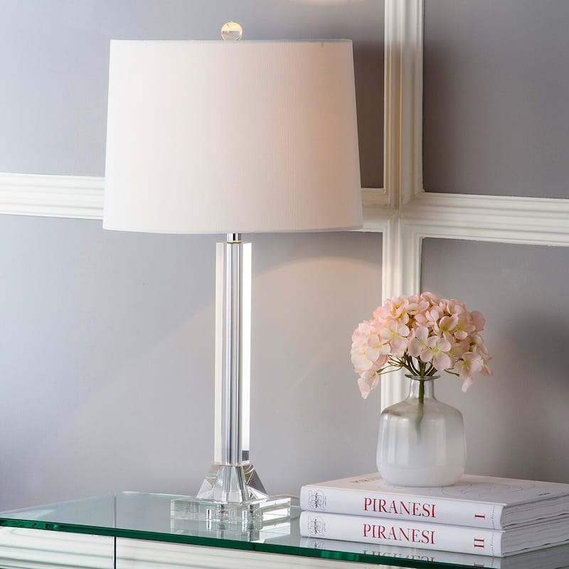 SAFAVIEH Lighting Nichole 27-inch Cream Shade Crystal Column Table Lamp (Set of 2) - 14"x14"x27" - 14Wx14Dx27H