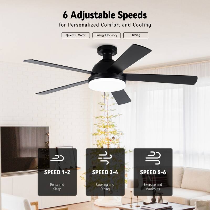 52" Rustic Plywood Reversible Flush Mount Smart Dimmable Ceiling Fan with Light and APP Control