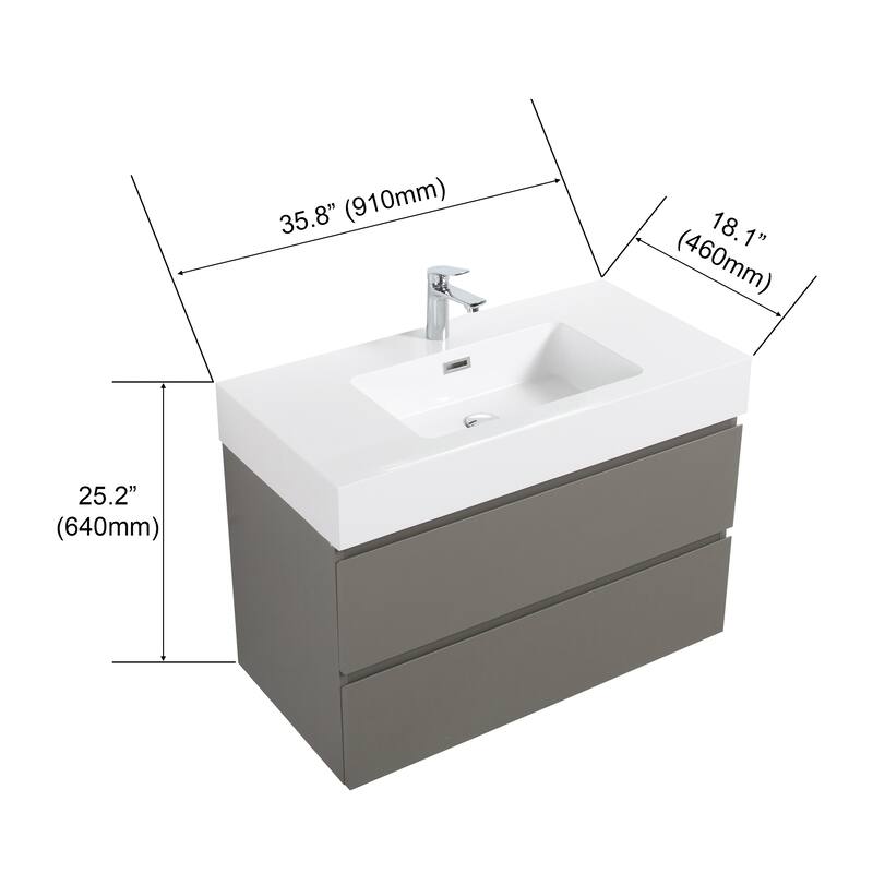 Modern 30" Alice Floating Bathroom Vanity with Rosewood Finish, Handle-Free Design, Silent Soft-Closing Drawers