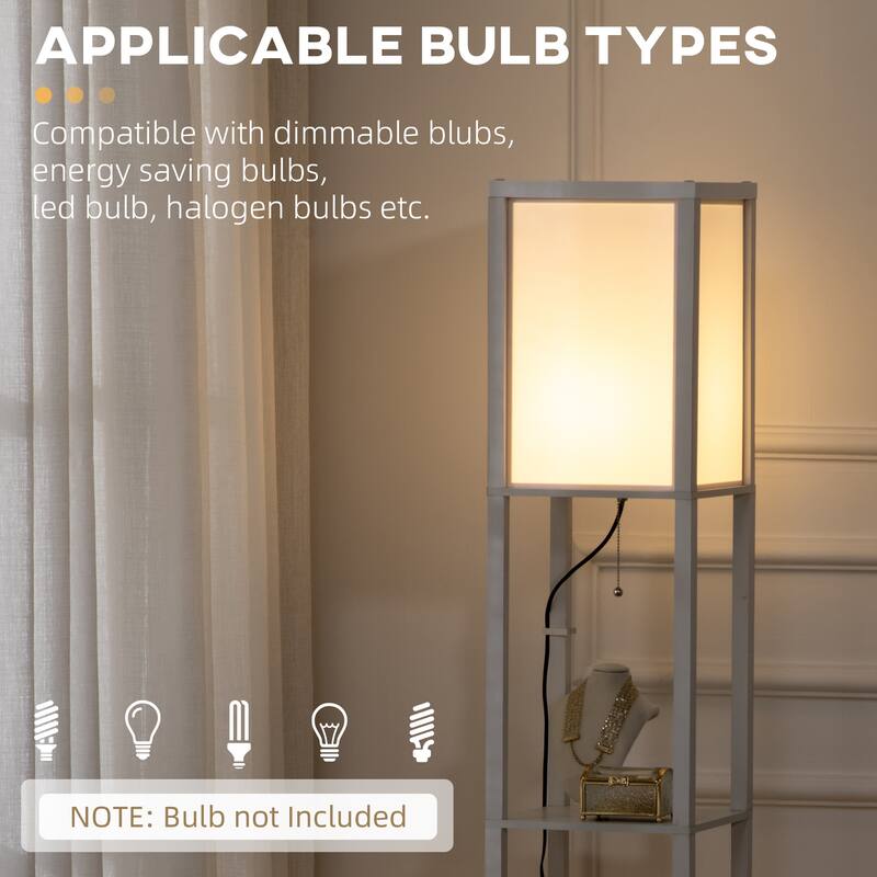 HOMCOM Floor Lamp with Shelves, Dual Light, Modern Tall Standing Lamps, with Fabric Lampshade (Bulb not Included)