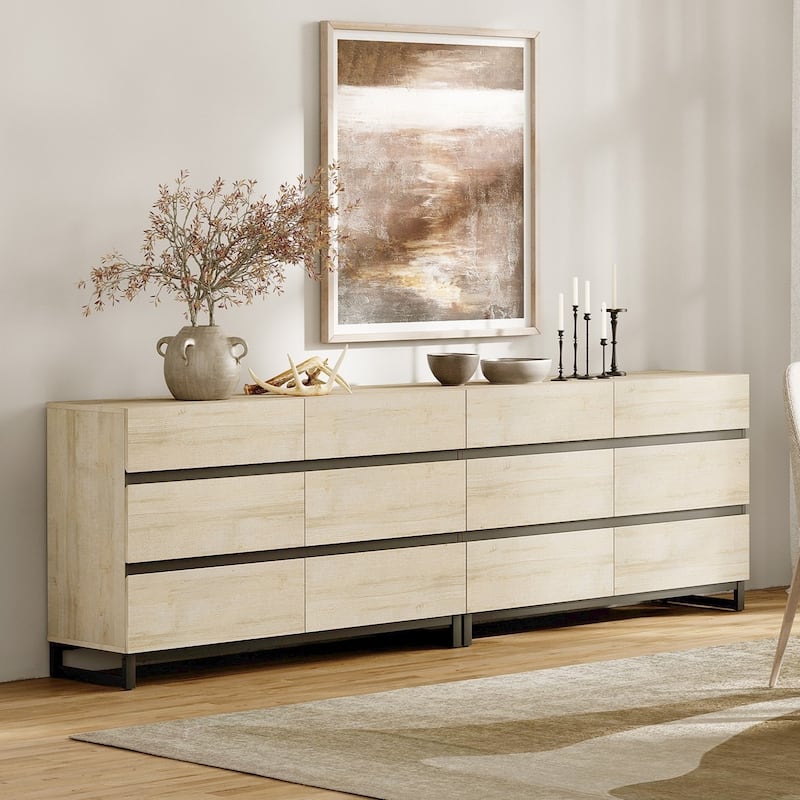 WAMPAT Modern Buffet Sideboards, Sideboard Buffet Cabinet with 6 Drawers , Coffee Bar Storage Cabinet for Kitchen - 2PCS - Beige