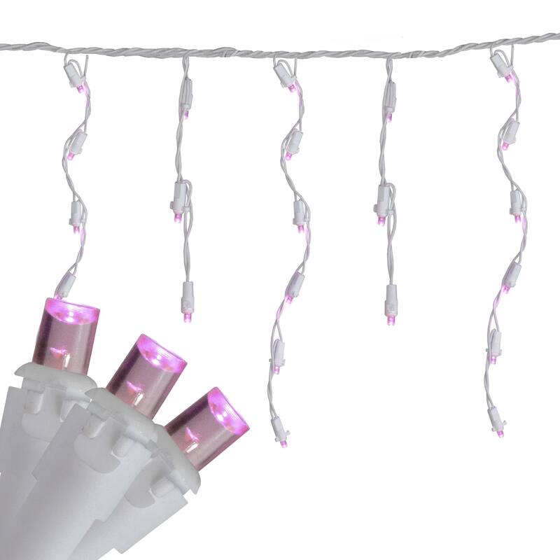 100 Count Pink LED Wide Angle Icicle Christmas Lights 5.5ft White Wire