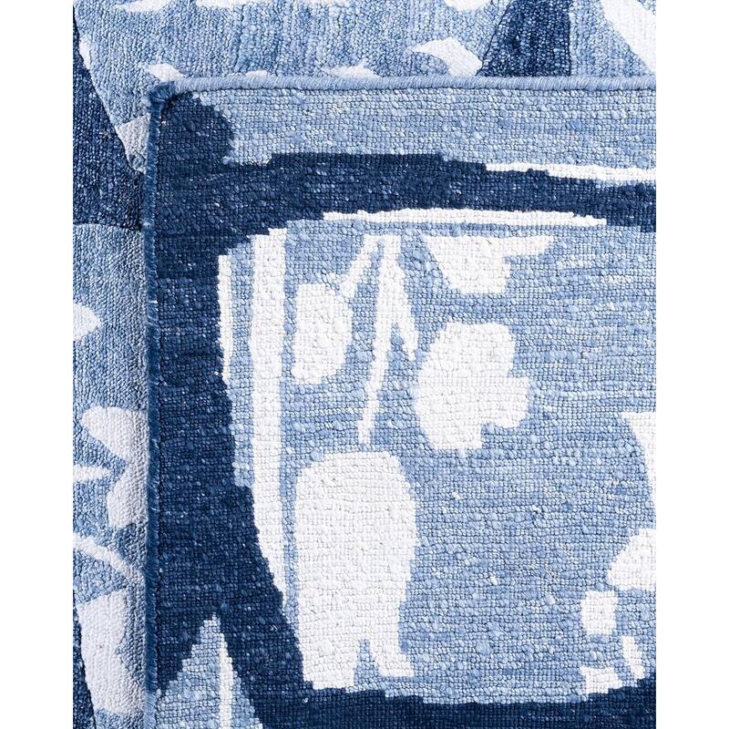 Modern One-of-a-Kind Hand-Knotted Area Rug, Blue - 9' 1" x 12' 3"