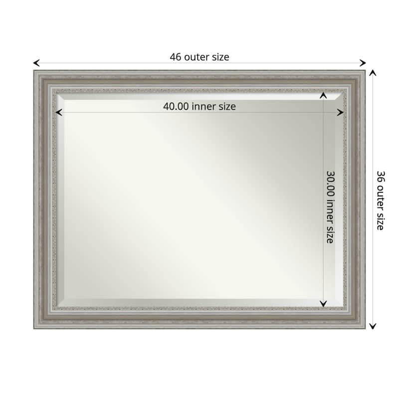 Beveled Bathroom Wall Mirror - Parlor Silver Frame - Outer Size: 46 x 36 in