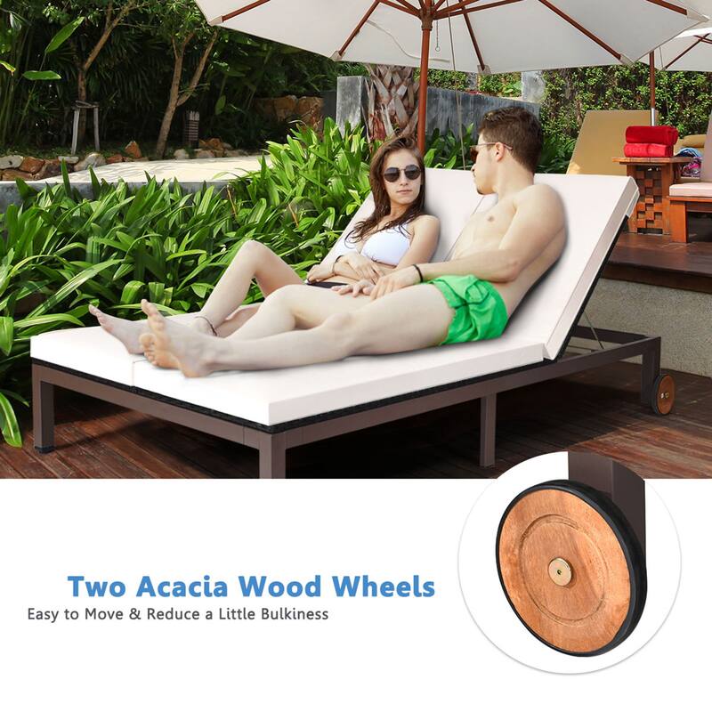 Gymax Adjustable Patio Rattan 2 Person Recliner Lounge Chair w/