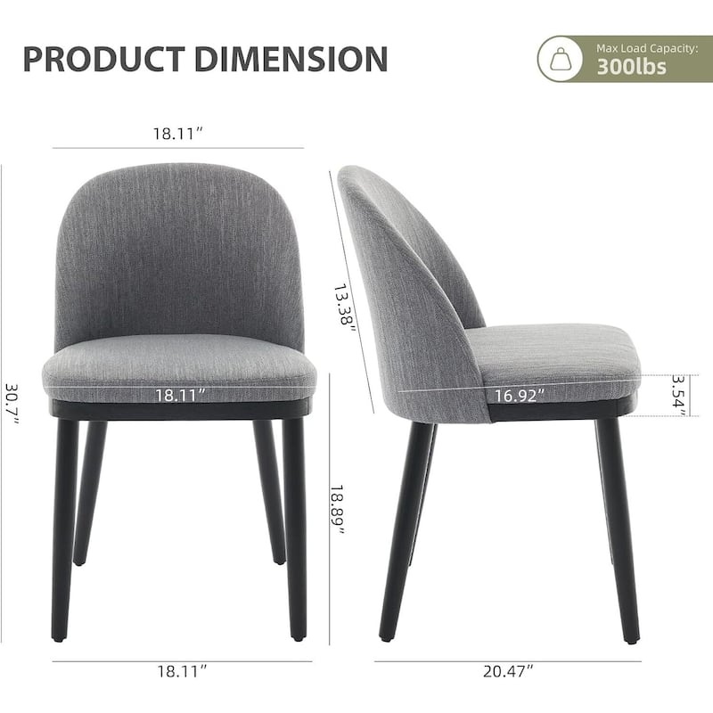 Set of 2 Linen Fabric Upholstered Kitchen Dining Chairs for Kitchen Restaurant