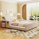 preview thumbnail 2 of 95, Velvet Grounded Bed Mother & Child Bed Platform Slat Bed Frame with Little Round Stool and Bedside Desk for Growing Child